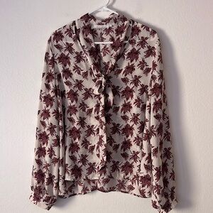 Astr Floral Blouse in Cream and Burgundy